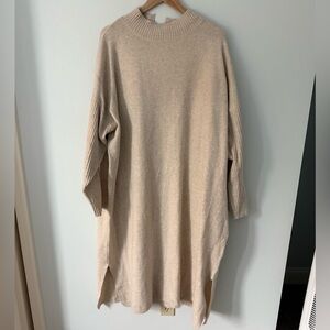 ASOS Yours ribbed long sleeve knitted dress in stone